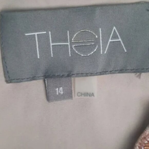 Theia Metallic Gold & Gray Beaded Sequin Neckline Bell Sleeve Dress Size 14 - Picture 4 of 8